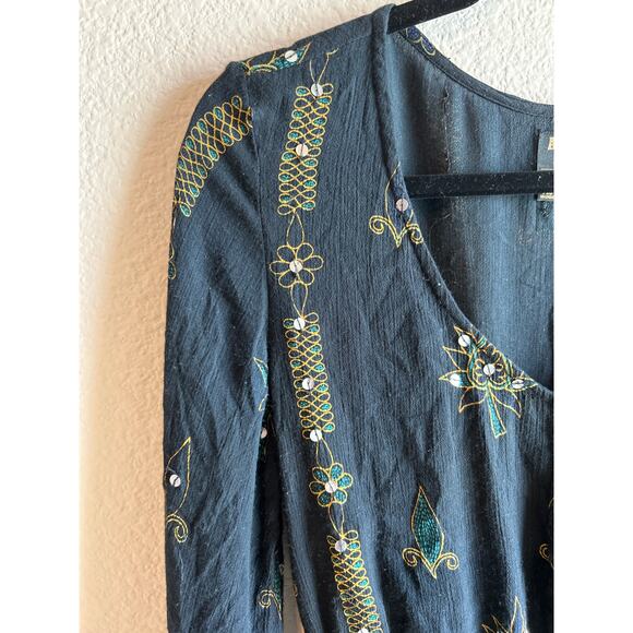 Anna Sui  x O'Neill Harmon | Black Sequin Bell Sleeve Romper | XS - Picture 5 of 16